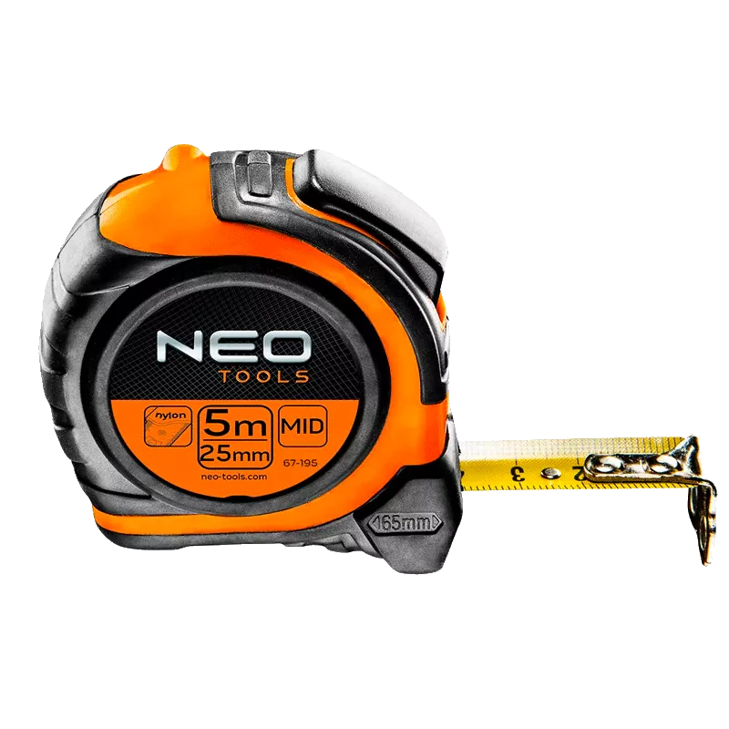 Рулетка NEO, сталева стрічка 5 м x 25 мм, магніт, двосторонній друк (67-195) Рулетка NEO, сталева стрічка 5 м x 25 мм, магніт, двосторонній друк (67-195)