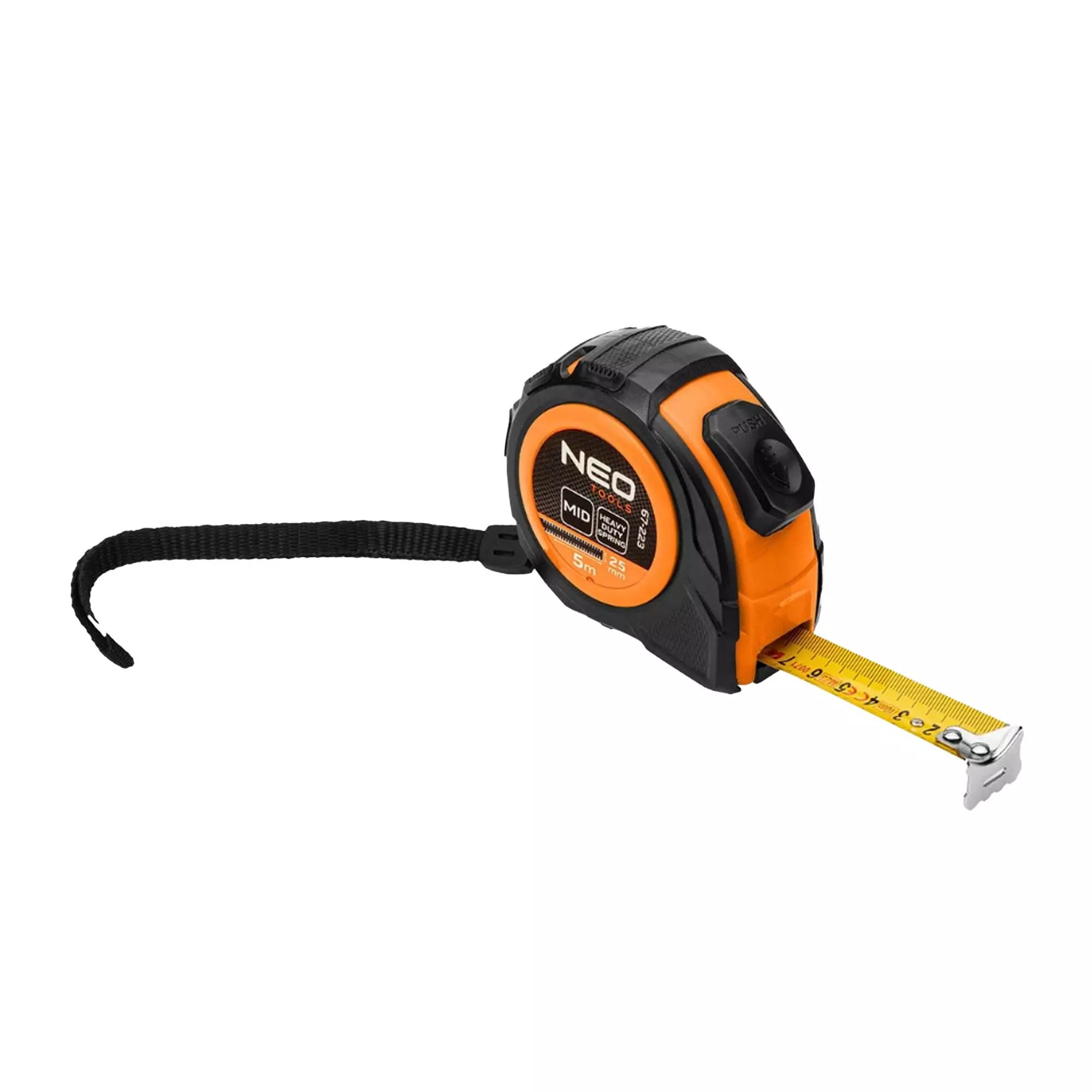 Рулетка NEO TOOLS рулонная стальная 5 м х 25 мм, автоблокировка, две кнопки стоп (67-223) Рулетка NEO TOOLS рулонная стальная 5 м х 25 мм, автоблокировка, две кнопки стоп (67-223)