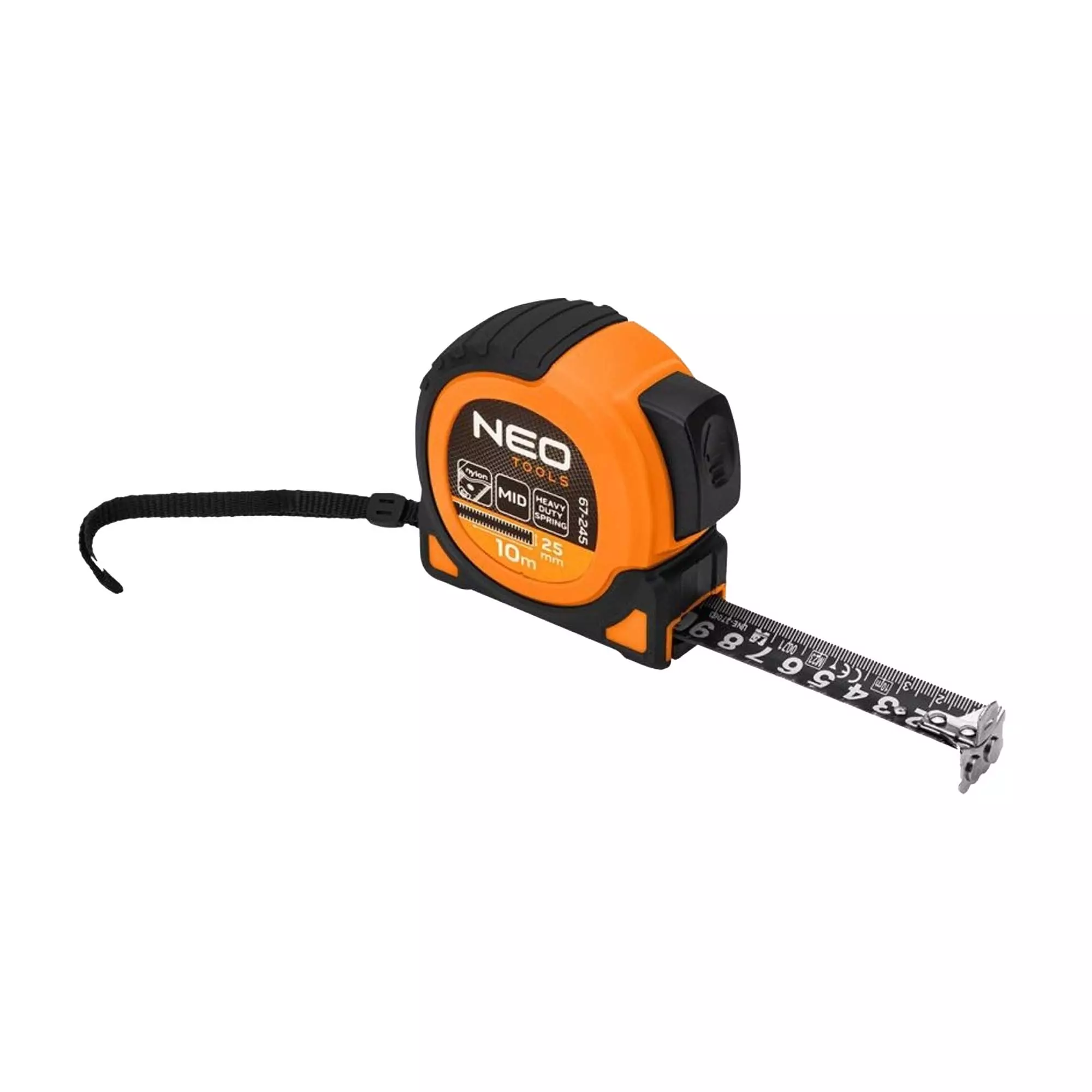 Рулетка NEO TOOLS стальная Super Black 10 м х 25 мм, автоблокировка, две кнопки стоп, магнит (67-245)