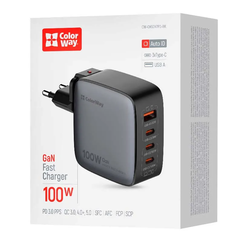 Сетевое зарядное устройство ColorWay Power Delivery GaN USB-A + USB Type-C Black (CW-CHS047PD-BK) Сетевое зарядное устройство ColorWay Power Delivery GaN USB-A + USB Type-C Black (CW-CHS047PD-BK)
