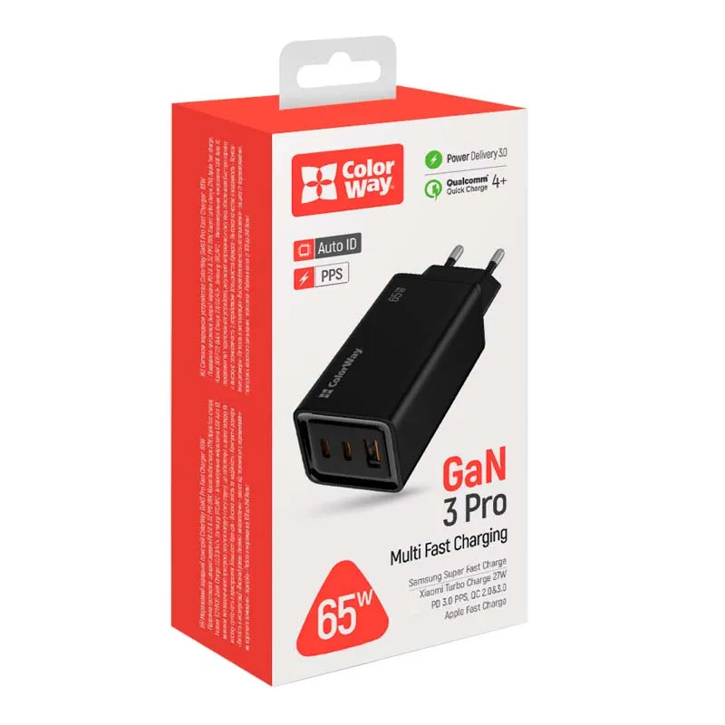 Сетевое зарядное устройство для ColorWay GaN3 Pro Power Delivery USB - Type-C Black (CW-CHS039PD-BK) Сетевое зарядное устройство для ColorWay GaN3 Pro Power Delivery USB - Type-C Black (CW-CHS039PD-BK)