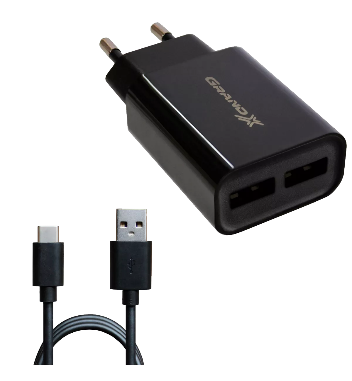 Зарядний пристрій Grand-X (2xUSB 2.4А) Black (CH-45T) + кабель USB Type C Зарядний пристрій Grand-X (2xUSB 2.4А) Black (CH-45T) + кабель USB Type C