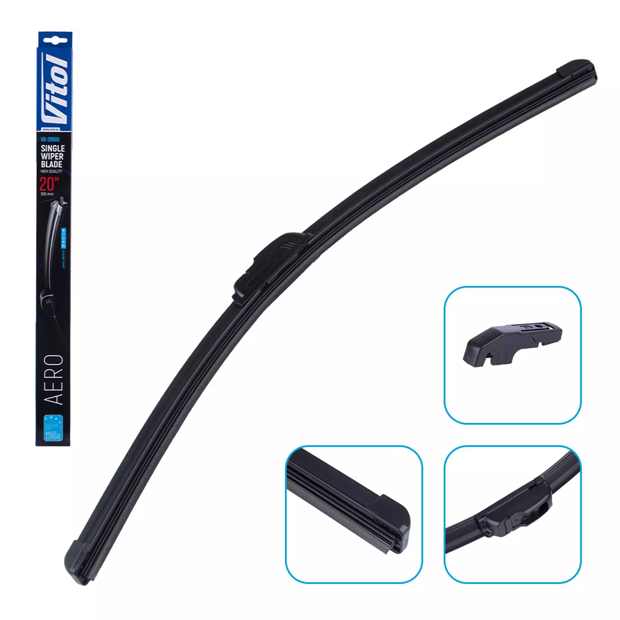 Щітка склоочисника безкаркасна VITOL AERO 20" (500 мм) (VB-20500)