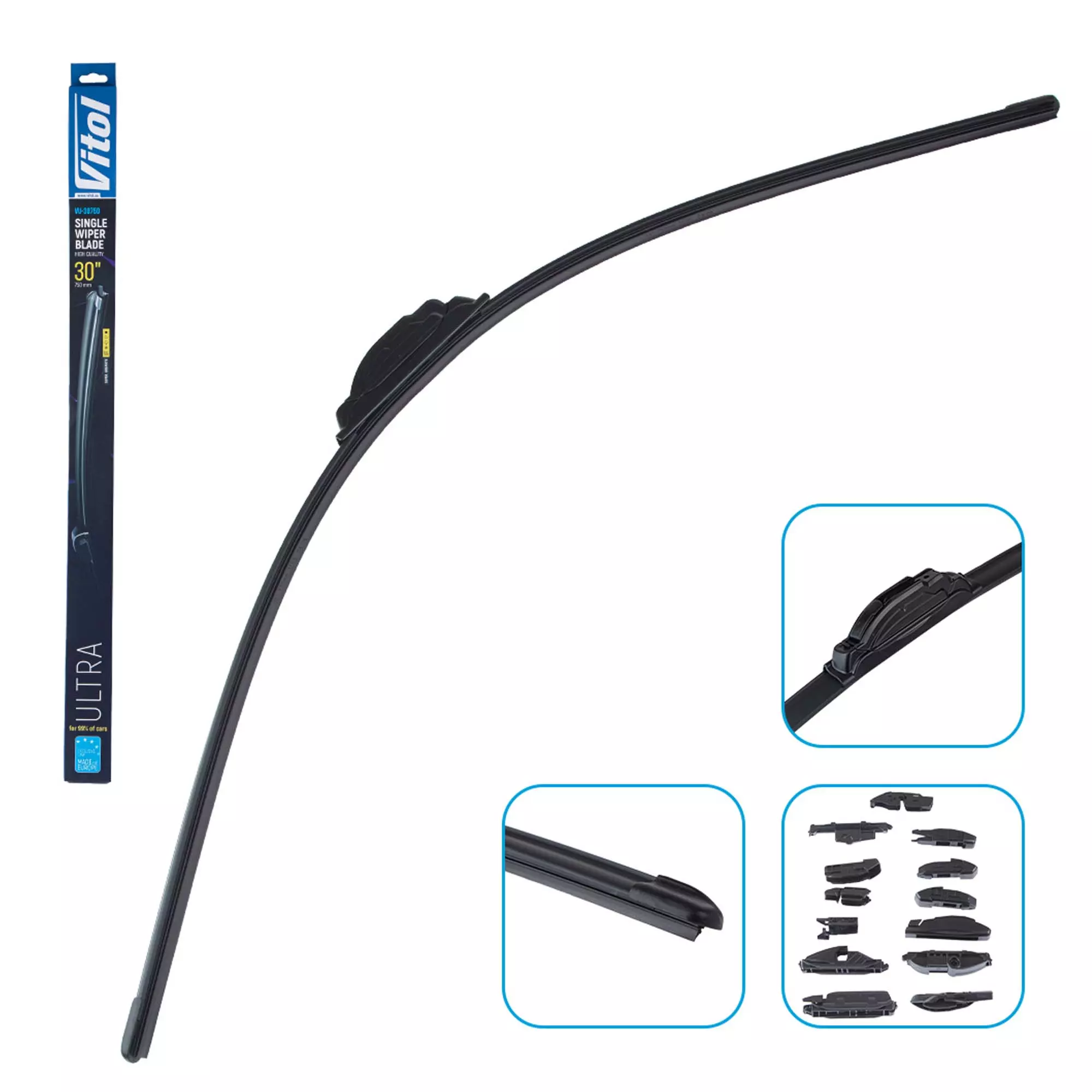 Щітка склоочисника безкаркасна VITOL ULTRA 30" - 750 мм (13 адаптерів) (VU-30750)