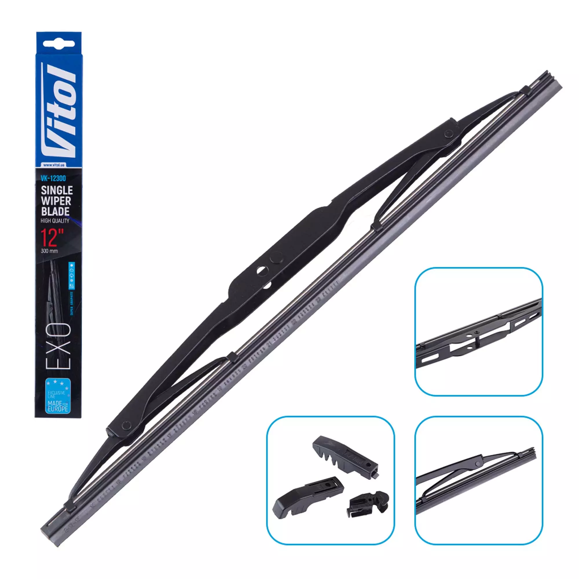 Щетка стеклоочистителя каркасная VITOL EXO 12" (300 мм) (VK-12300)