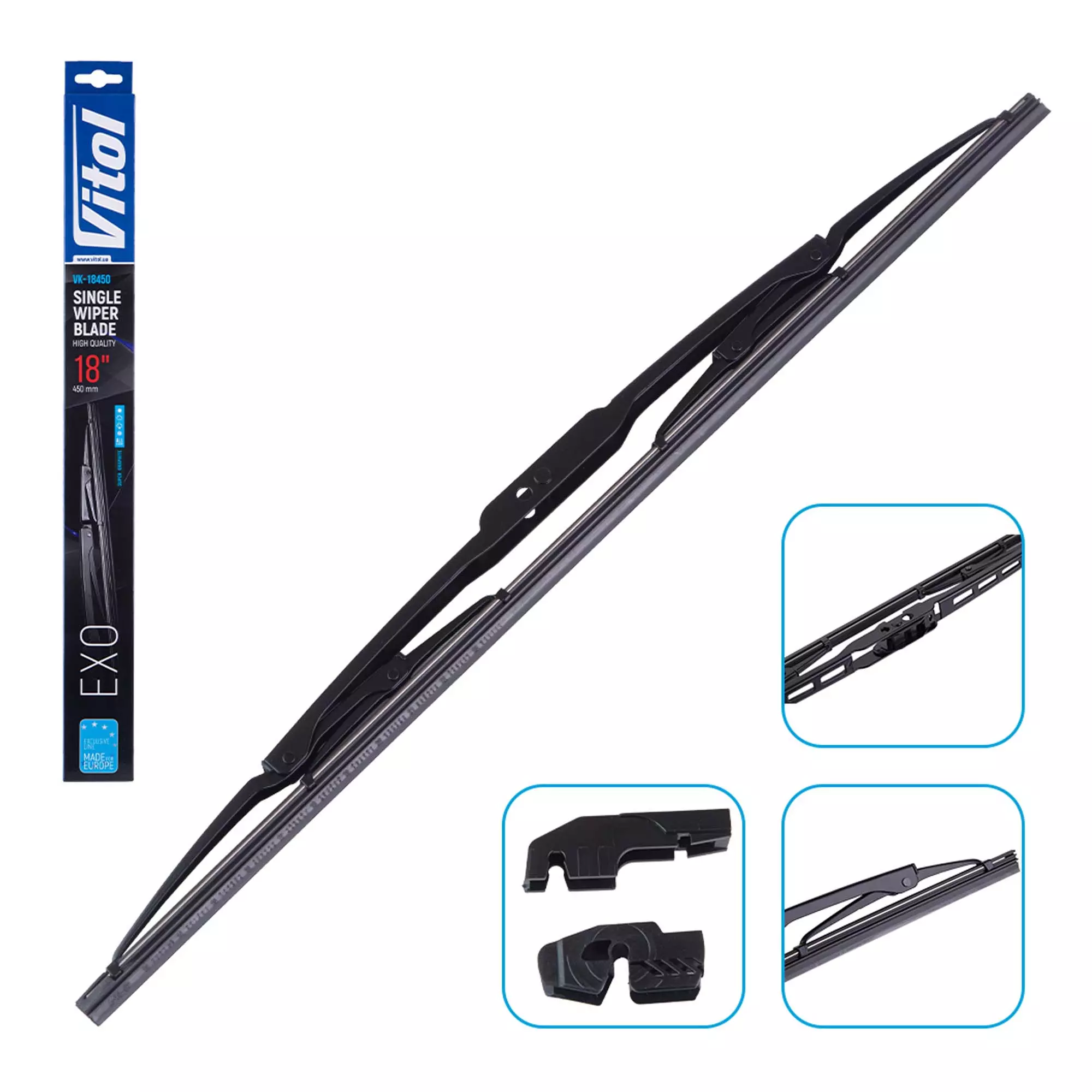 Щітка склоочисника каркасна VITOL EXO 18" (450 мм) (VK-18450)