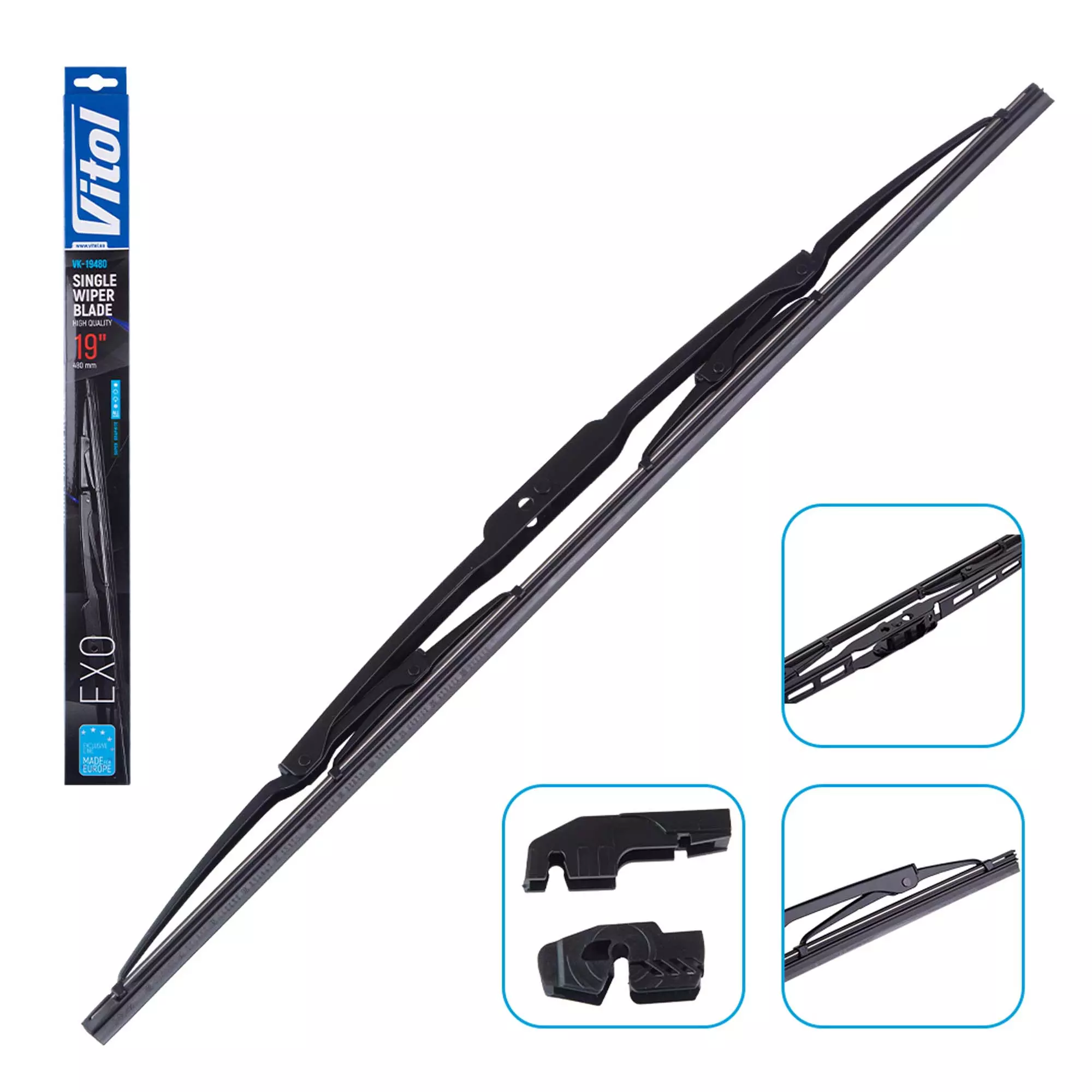 Щетка стеклоочистителя каркасная VITOL EXO 19" (480 мм) (VK-19480)
