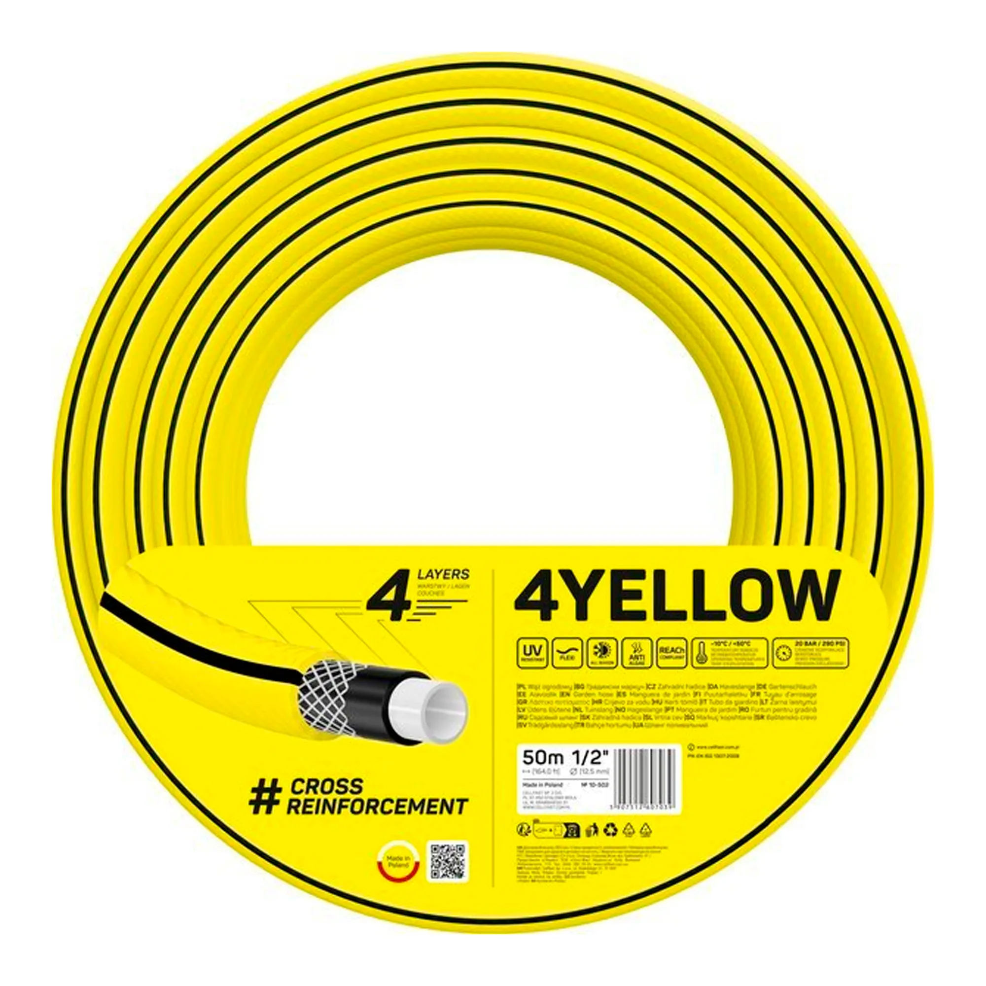 Шланг садовый Cellfast 4YELLOW 1/2» 50м 4 слоя до 20бар (10-502)