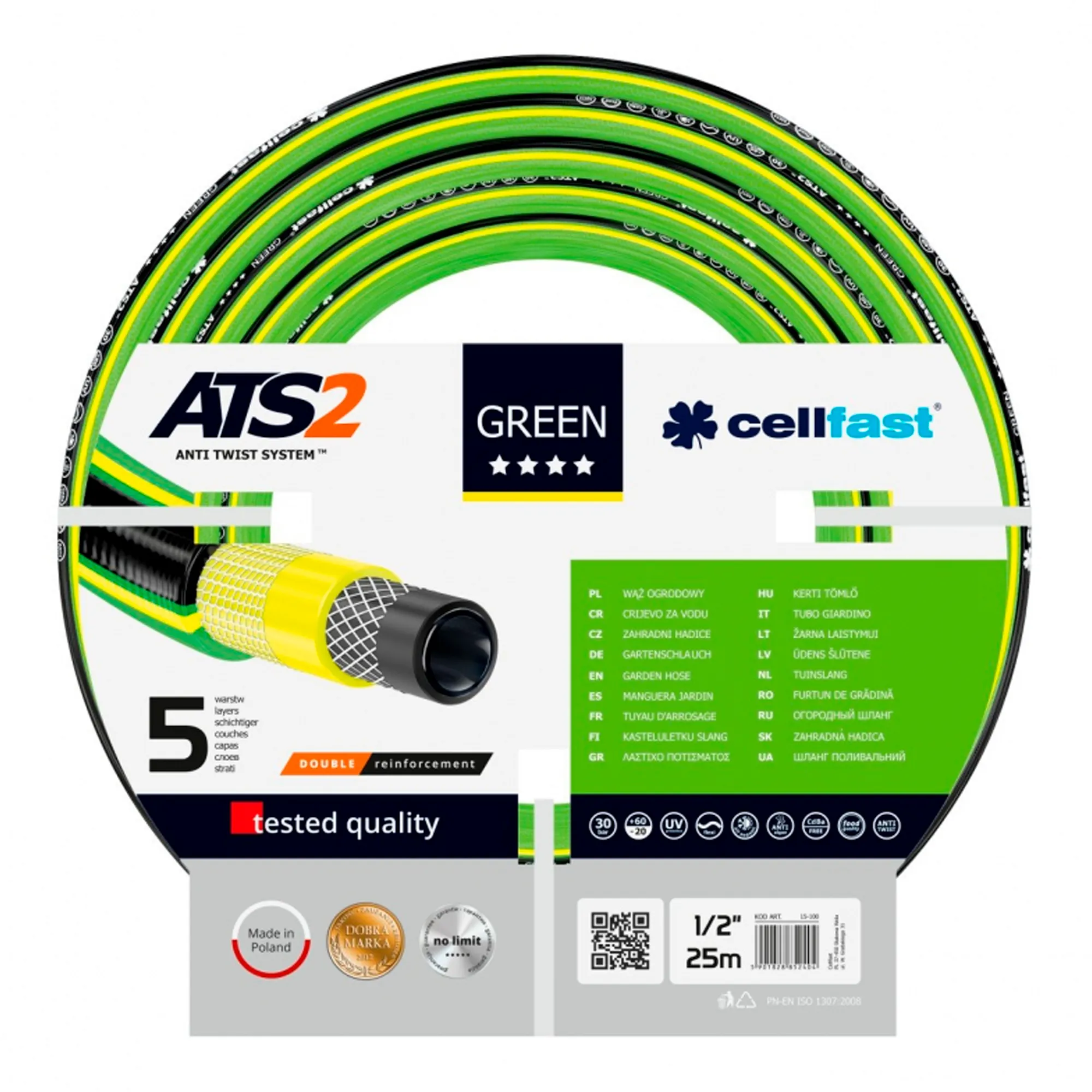 Шланг садовый Cellfast Green ATS 1/2" 25м 5 слоев 30бар -20+60°C (15-100) Шланг садовый Cellfast Green ATS 1/2" 25м 5 слоев 30бар -20+60°C (15-100)