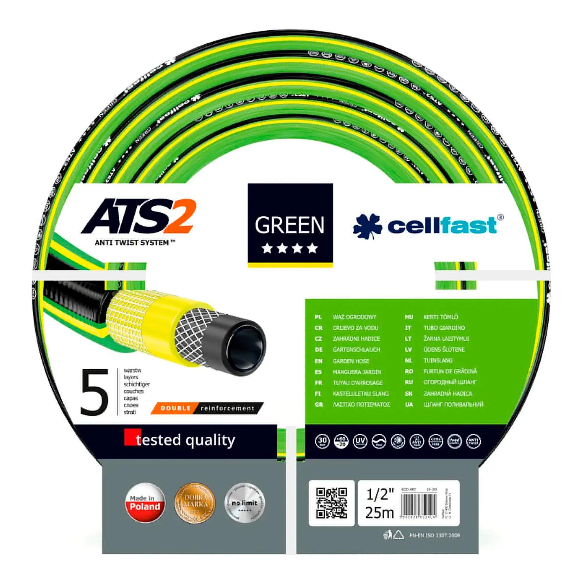 Шланг садовый Cellfast Green ATS 3/4" 25м 5 слоев 30бар -20+60°C (15-120) Шланг садовый Cellfast Green ATS 3/4" 25м 5 слоев 30бар -20+60°C (15-120)