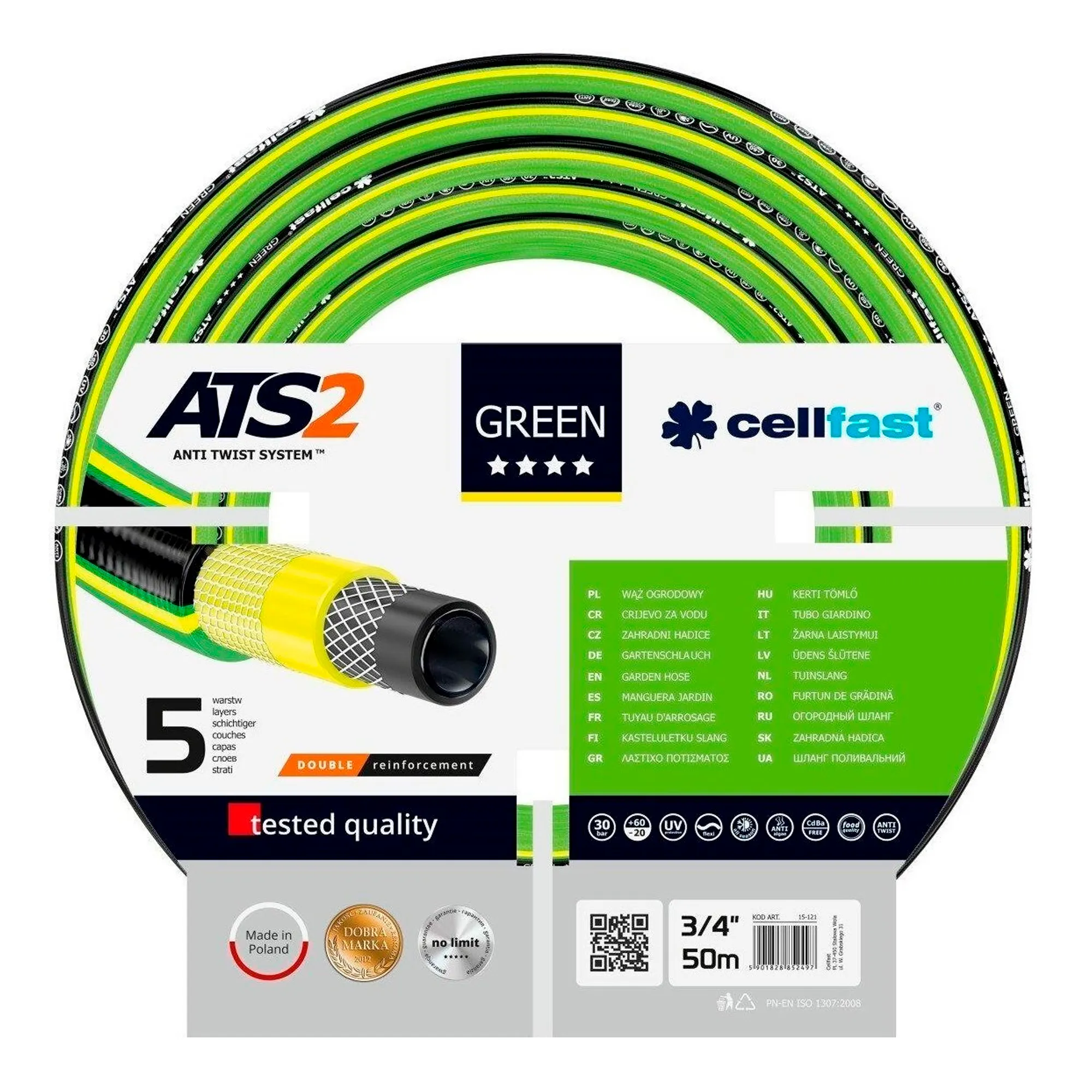 Шланг садовый Cellfast Green ATS 3/4" 50м 5 слоев 30бар -20+60°C (15-121) Шланг садовый Cellfast Green ATS 3/4" 50м 5 слоев 30бар -20+60°C (15-121)