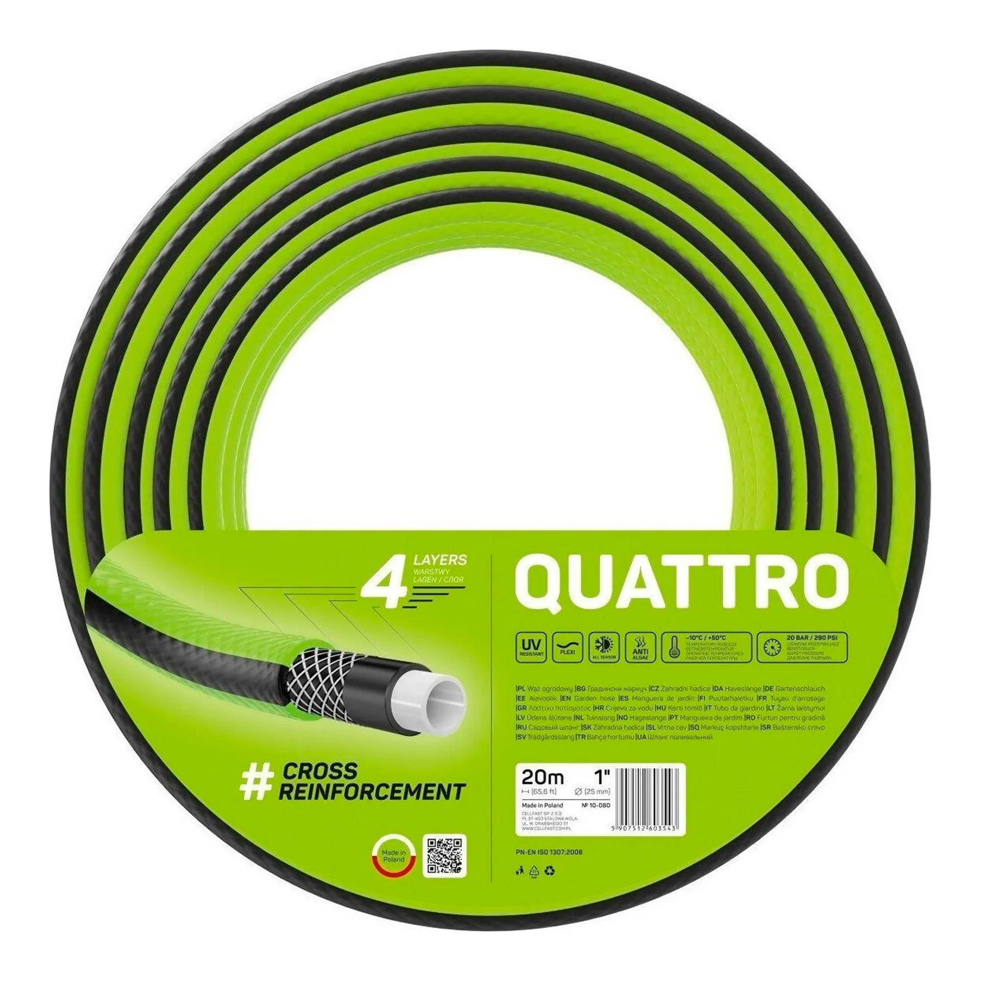 Шланг садовый Cellfast Quattro 1” 20м 4-х слойный 20бар -10+50°C (10-080) Шланг садовый Cellfast Quattro 1” 20м 4-х слойный 20бар -10+50°C (10-080)