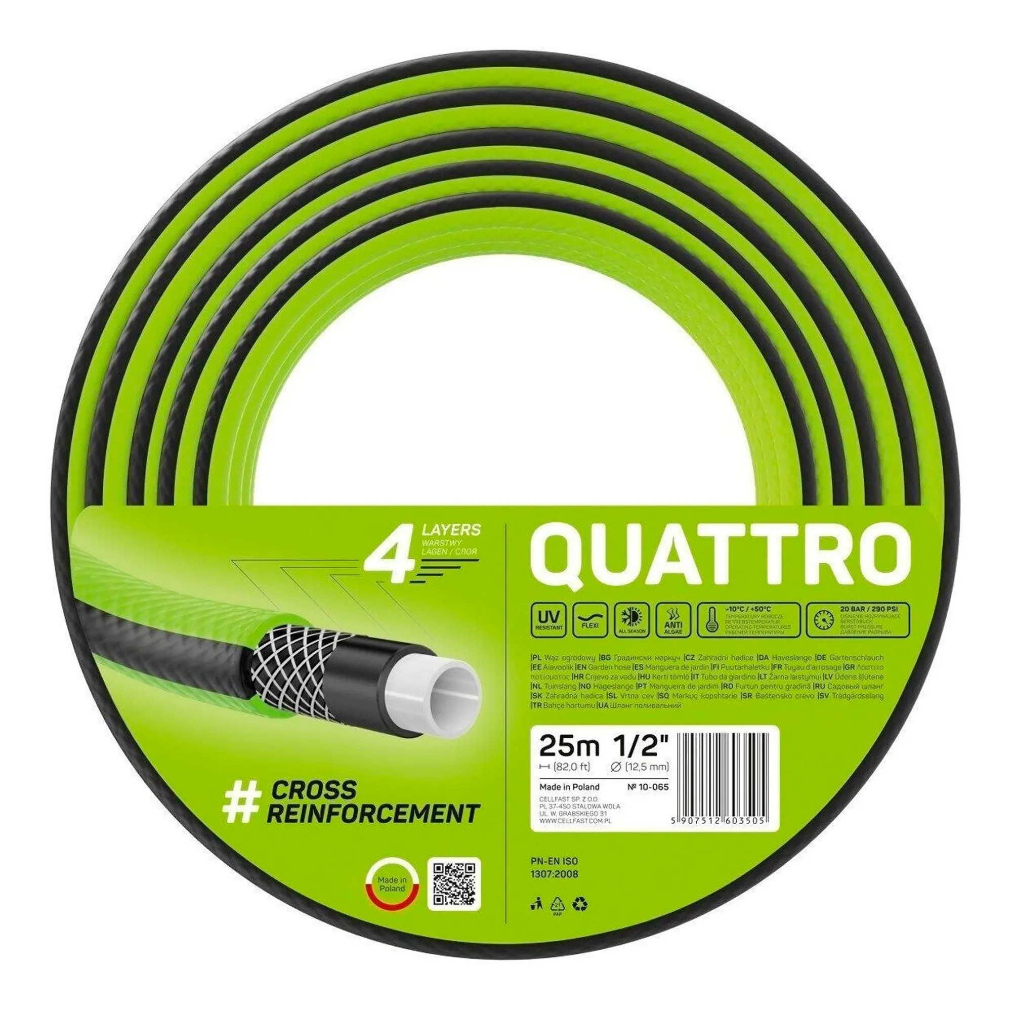 Шланг садовый Cellfast Quattro 1/2” 25м 4-х слойный 20бар -10+50°C (10-065)