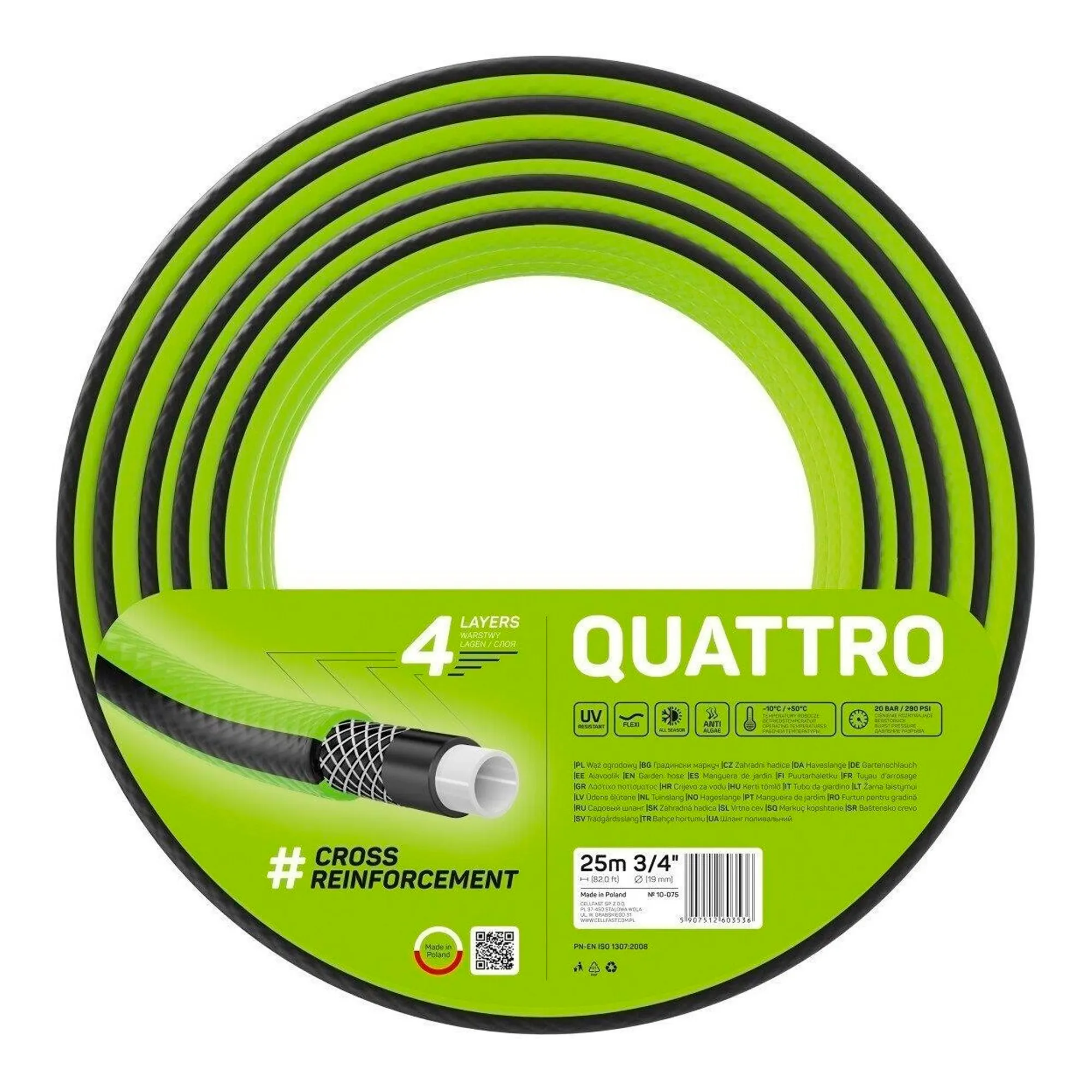 Шланг садовый Cellfast Quattro 3/4” 25м 4-х слойный 20бар -10+50°C (10-075) Шланг садовый Cellfast Quattro 3/4” 25м 4-х слойный 20бар -10+50°C (10-075)