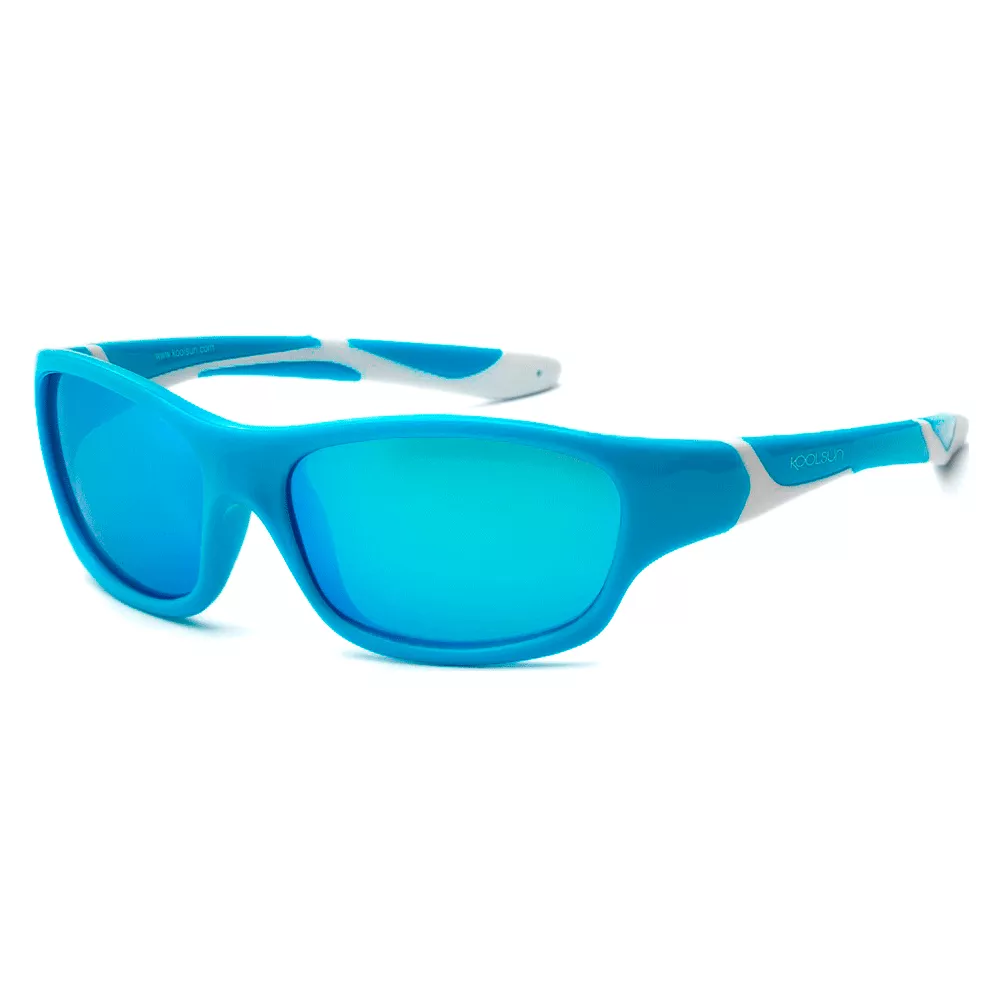Солнцезащитные очки Koolsun Sport бирюзово-белые до 8 лет (KS-SPBLSH003)