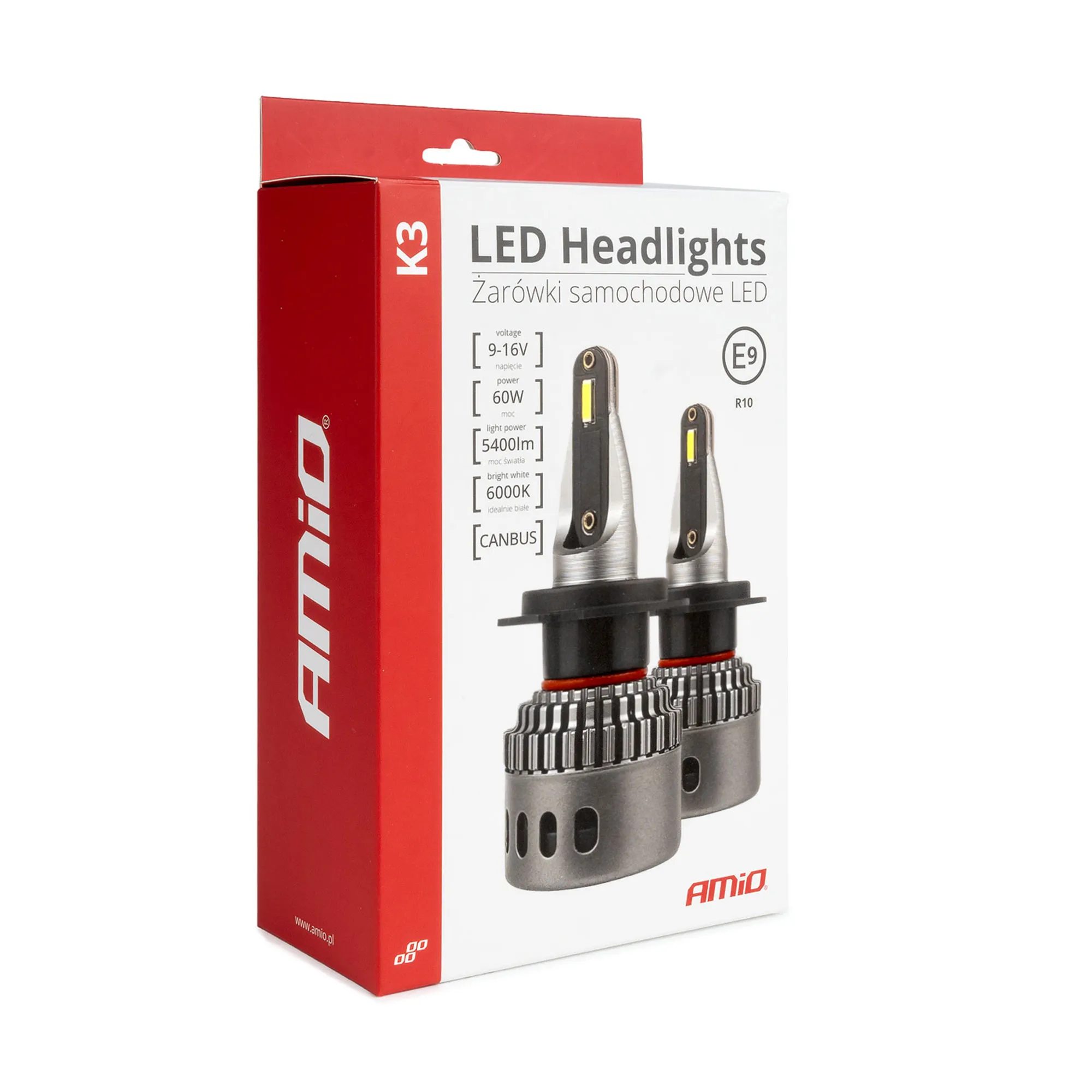 Светодиодные фары AMIO K3 H8 H9 H11 H16 canbus 6000K 9-16V 60W (03686)