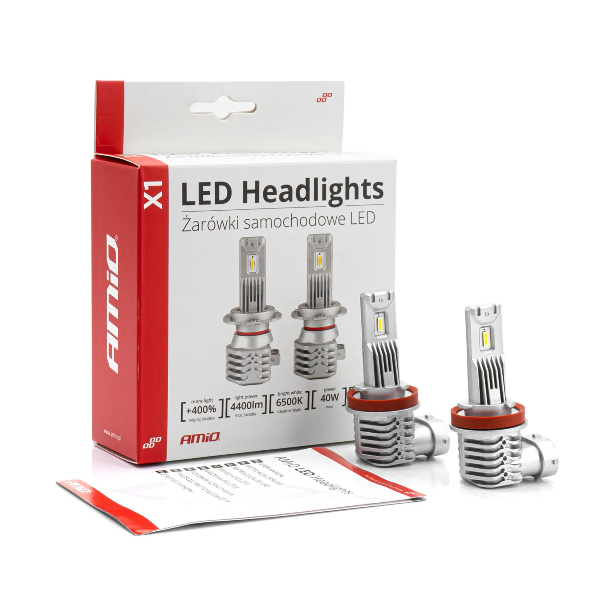 Светодиодные фары AMIO X1 H8/H9/H11/H16 6500K 10-16V 40W (02967)