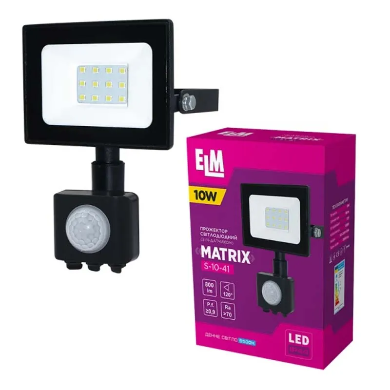Светодиодный прожектор ELM Matrix S-10W с датчиком движения (26-0034) Светодиодный прожектор ELM Matrix S-10W с датчиком движения (26-0034)
