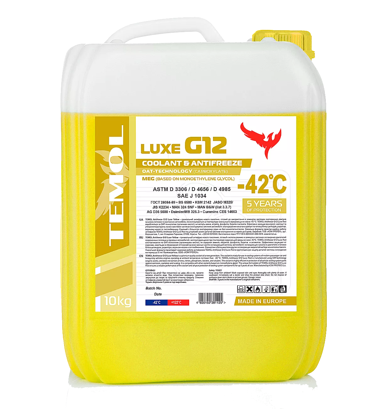 Антифриз Temol Luxe G12 -40°C желтый 10л