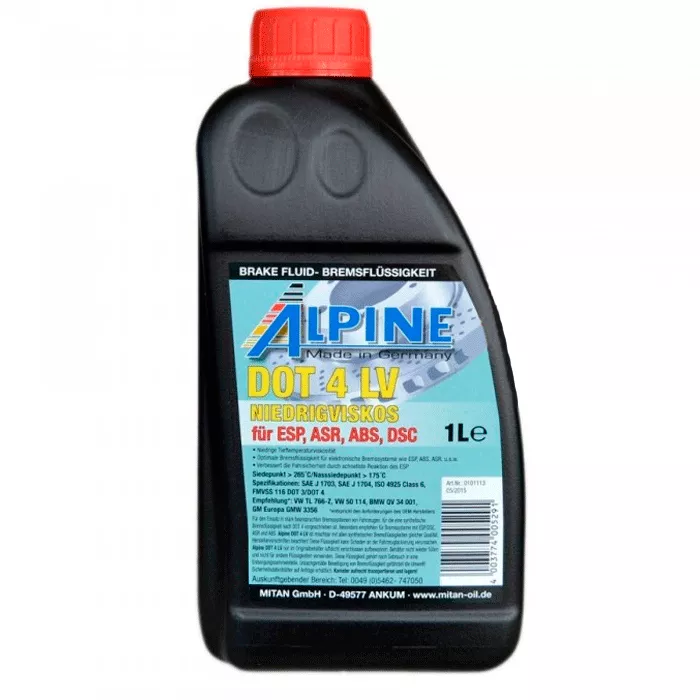 Тормозная жидкость ALPINE Brake Fluid DOT 4 LV 1л (1117-1) (23505)