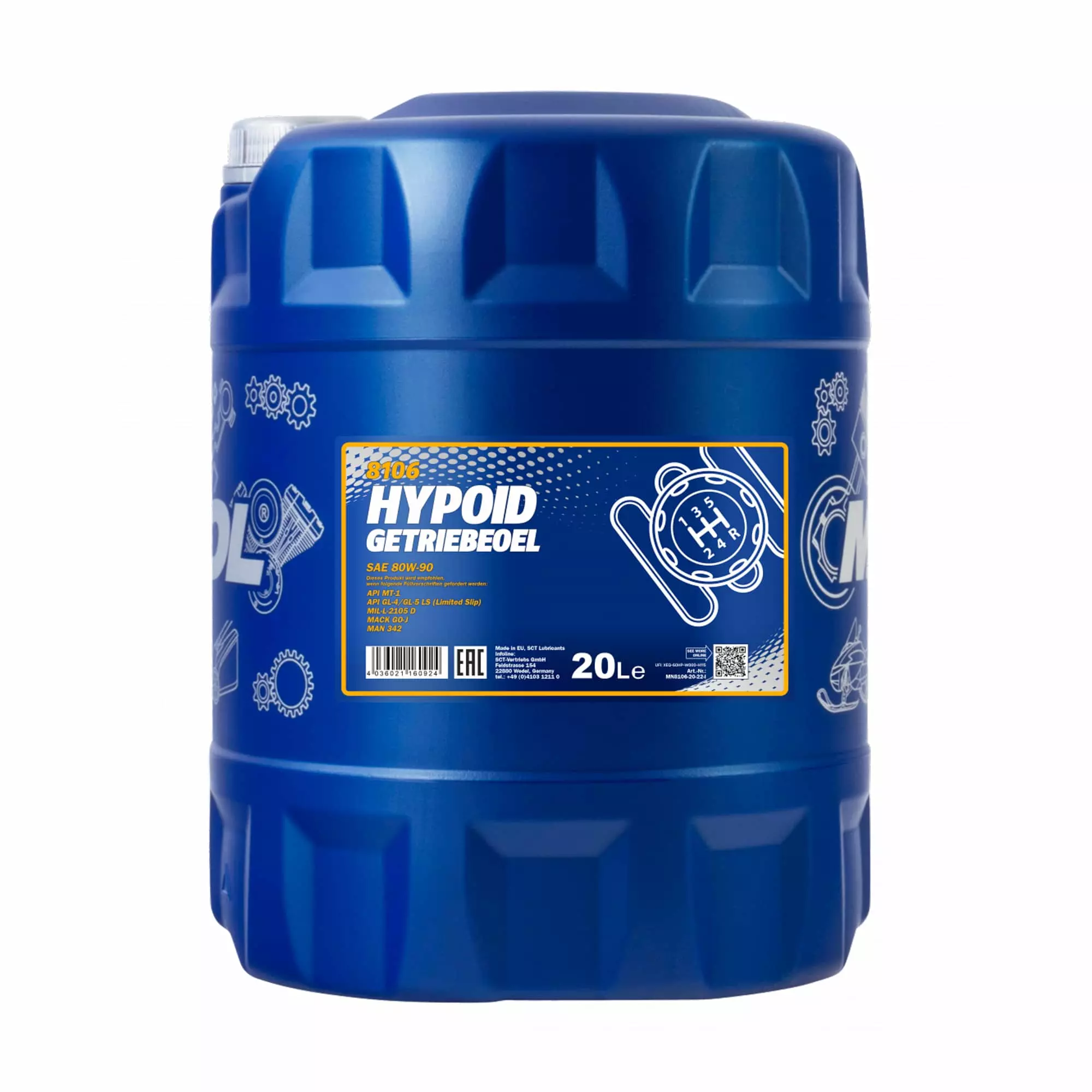 Трансмиссионное масло MANNOL HYPOID GETRIEBEOEL Hypoid Gear Oil SAE 80W-90 20л (MN8106-20)