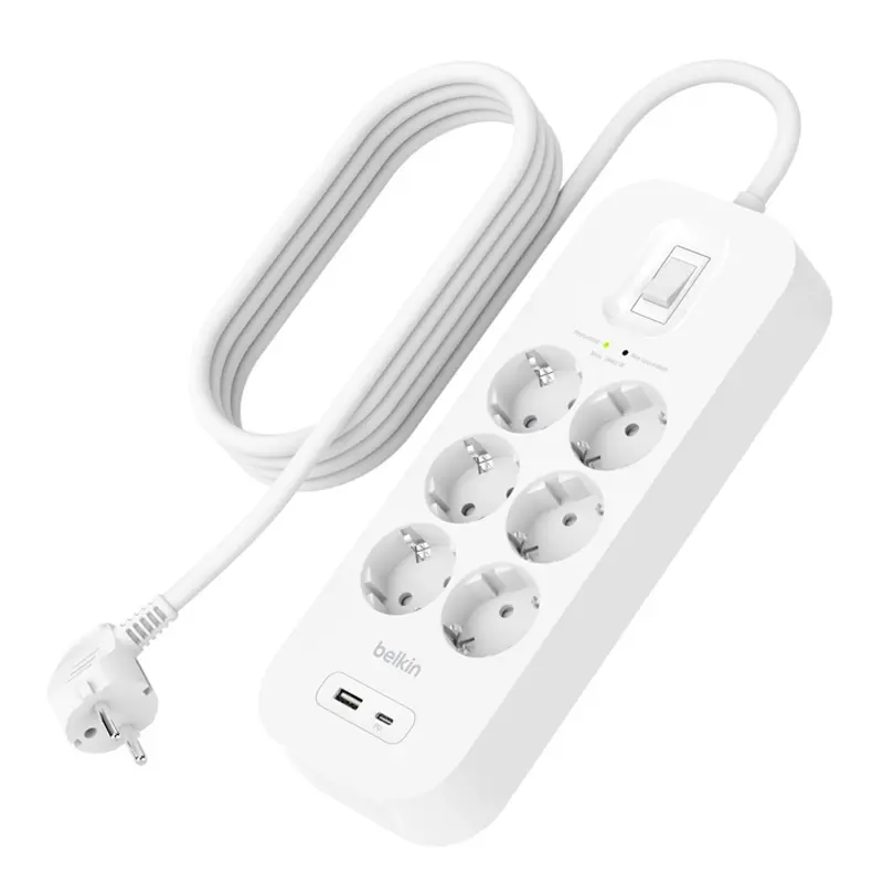 Удлинитель-фильтр сетевой Belkin 6хТип F 3x1.5мм кв 16А USB-A/USB-C 18Вт 2м белый (SRB002VF2M) Удлинитель-фильтр сетевой Belkin 6хТип F 3x1.5мм кв 16А USB-A/USB-C 18Вт 2м белый (SRB002VF2M)