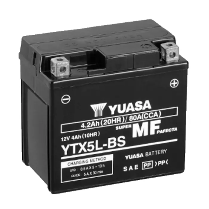 Мото аккумулятор YUASA сухозаряженный AGM 6СТ-4,2Ah 80A АзЕ (YTX5L-BS (CP))