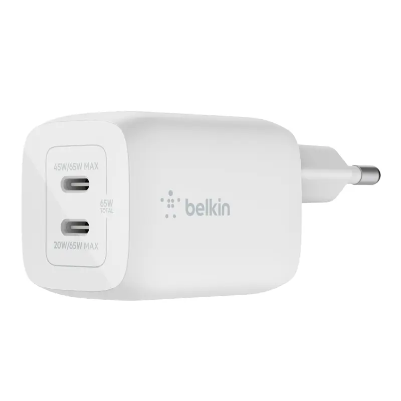 Зарядний пристрій Belkin Hoме Charger 65W GAN PD PPS Dual USB-С - USB-З 2м (WCH013VF2MWH-B6)