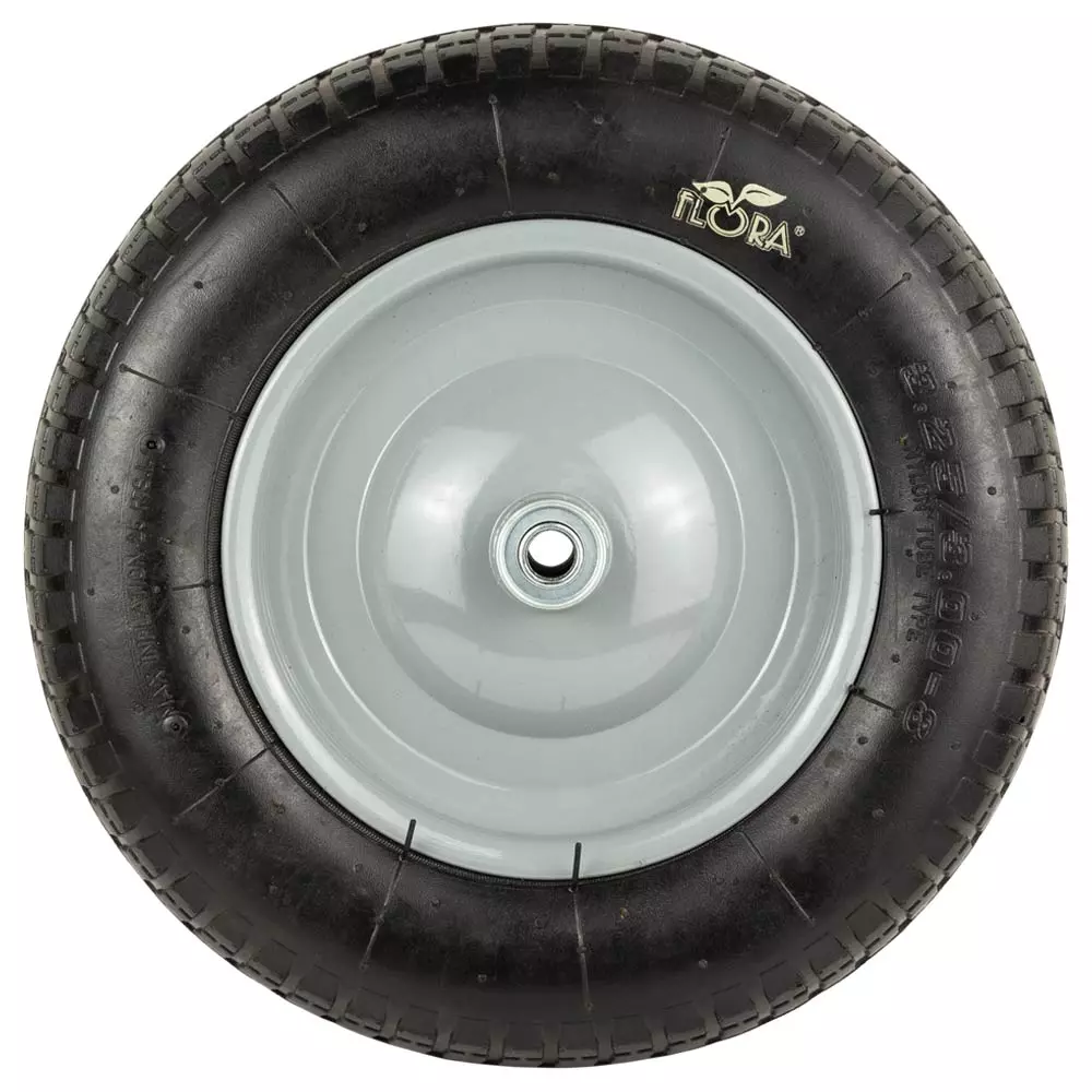Пневматическое колесо FLORA 14" (3.50-8) 360х85мм ось 16мм длина 90мм для садово-строительной тачки (5057334) Пневматическое колесо FLORA 14" (3.50-8) 360х85мм ось 16мм длина 90мм для садово-строительной тачки (5057334)