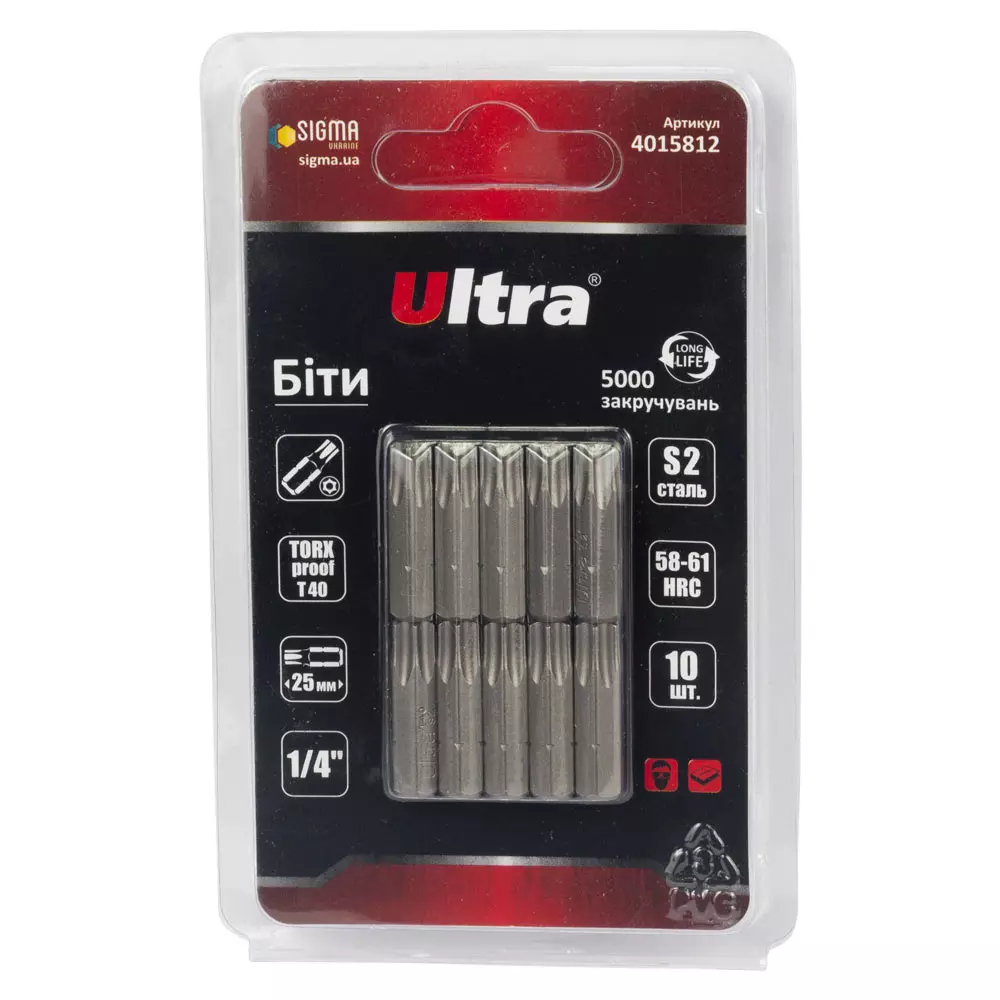 Биты ULTRA TORX-proof 40х25мм ¼" 10 шт S2 блистер (4015812) Биты ULTRA TORX-proof 40х25мм ¼" 10 шт S2 блистер (4015812)