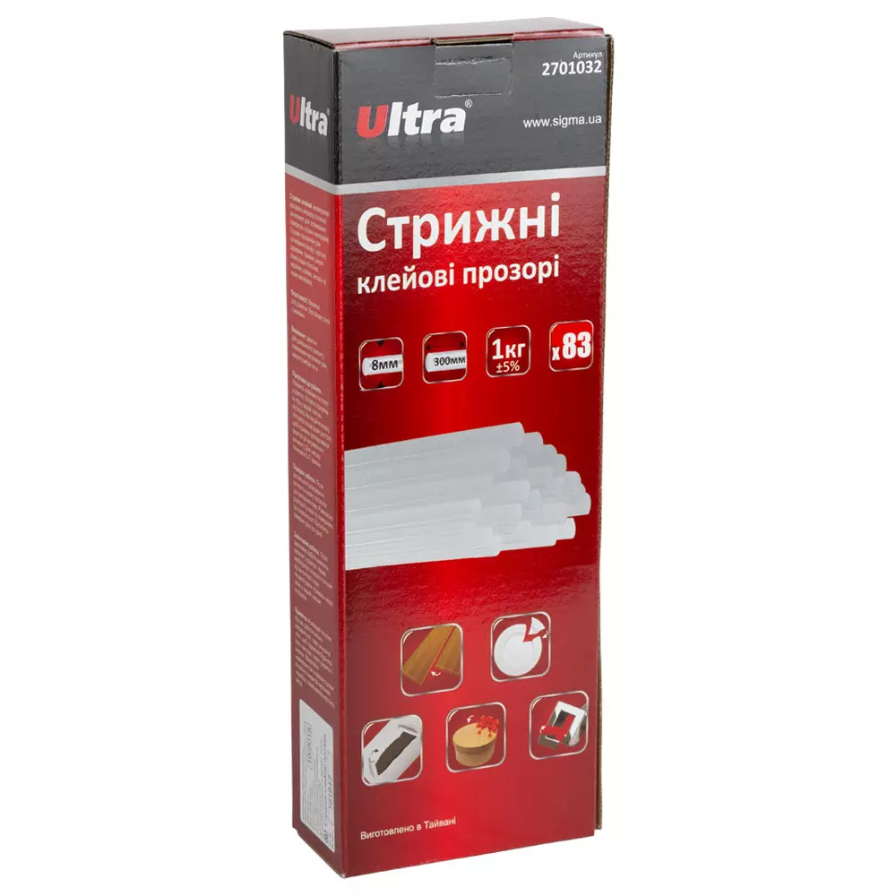 Стрижні клейові ULTRA 8х300мм 83 шт 1кг прозорі (2701032) Стрижні клейові ULTRA 8х300мм 83 шт 1кг прозорі (2701032)