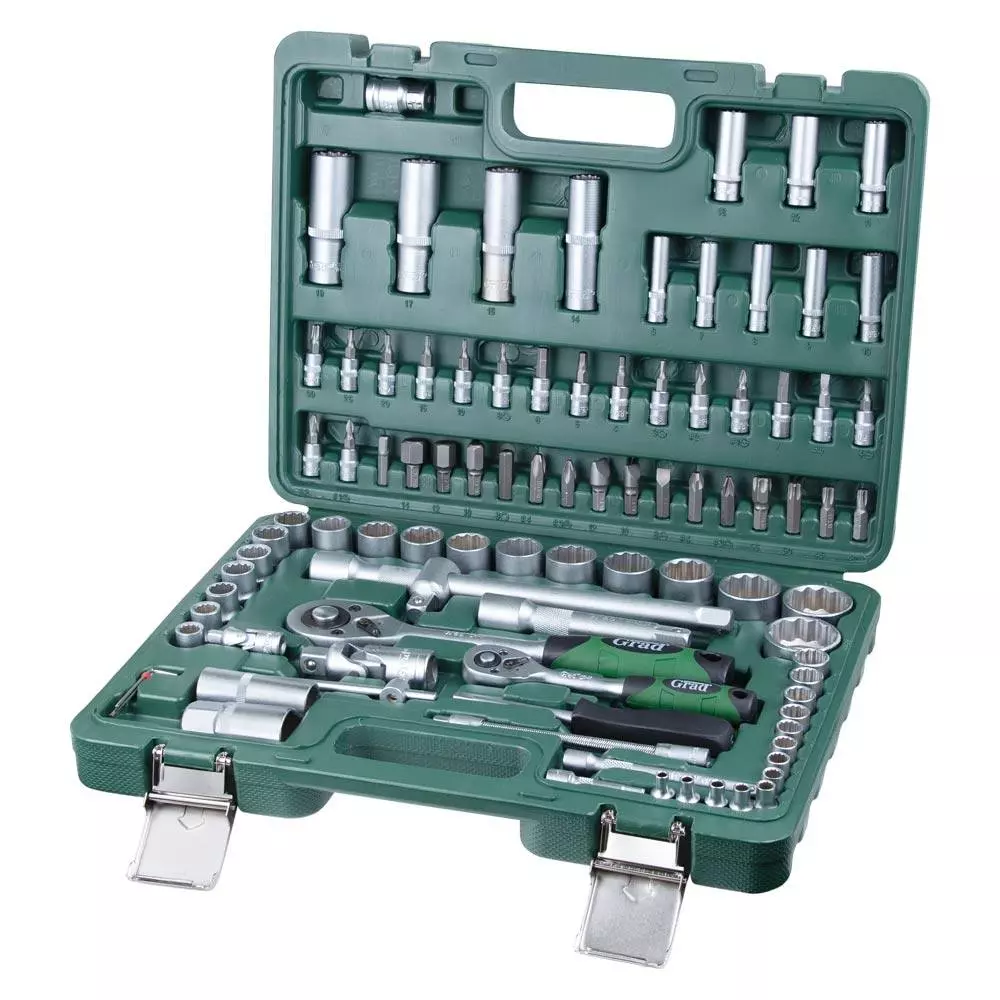 Набор торцевых насадок и бит GRAD 1/4", 1/2" 94 шт (12 граней) (6004565) Набор торцевых насадок и бит GRAD 1/4", 1/2" 94 шт (12 граней) (6004565)