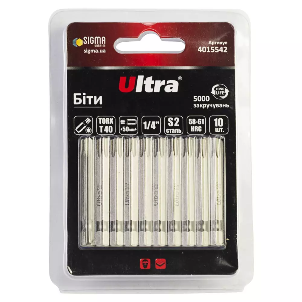 Биты ULTRA TORX 40х50мм ¼" 10 шт S2 блистер (4015542) Биты ULTRA TORX 40х50мм ¼" 10 шт S2 блистер (4015542)