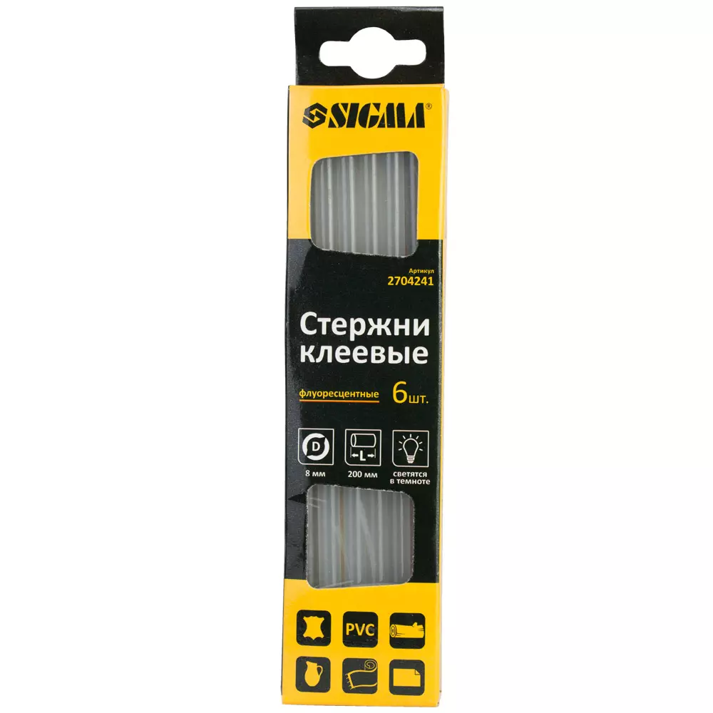 Стрижні клейові SIGMA 8х200мм 6 шт флуоресцентні (2704241)
