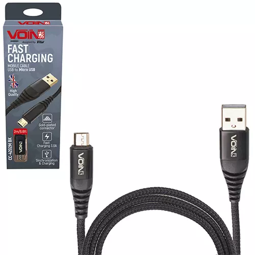 Кабель VOIN USB - Micro USB 3А 2m black (CC-4202M BK) Кабель VOIN USB - Micro USB 3А 2m black (CC-4202M BK)