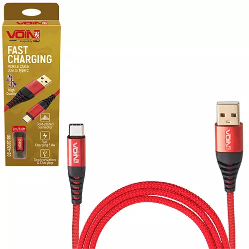 Кабель VOIN USB - Type C 3А 2m red (CC-4202C RD)