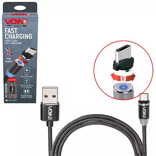 Кабель магнитный VOIN USB - Micro USB 2,4А, 2m, black (MC-2302M BK) Кабель магнитный VOIN USB - Micro USB 2,4А, 2m, black (MC-2302M BK)