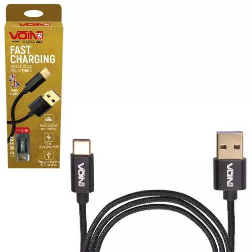 Кабель VOIN USB - Type C 5А 1 m black (CC-1101C BK) Кабель VOIN USB - Type C 5А 1 m black (CC-1101C BK)