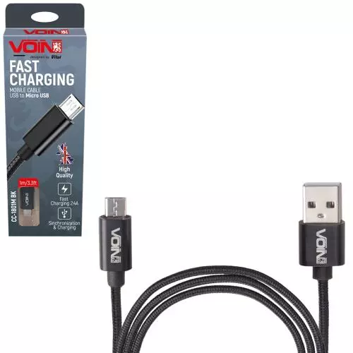 Кабель VOIN USB - Micro USB 3А 1m black (CC-1801M BK) Кабель VOIN USB - Micro USB 3А 1m black (CC-1801M BK)