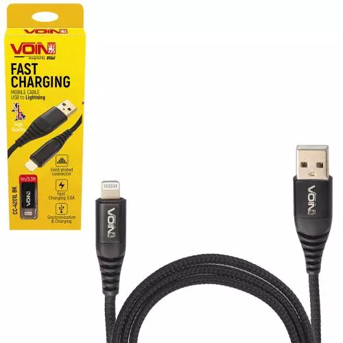 Кабель VOIN USB - Lightning 3А 1m black (CC-4201L BK) Кабель VOIN USB - Lightning 3А 1m black (CC-4201L BK)