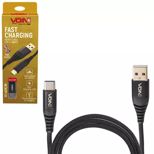 Кабель VOIN USB - Type C 3А 1m black (CC-4201C BK)