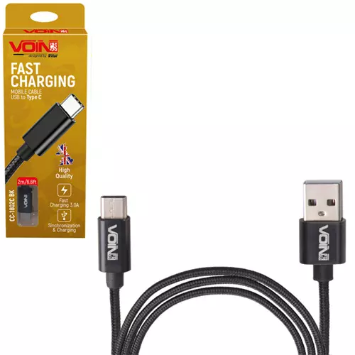 Кабель VOIN USB - Type C 3А 1m black (CC-1801C BK) Кабель VOIN USB - Type C 3А 1m black (CC-1801C BK)