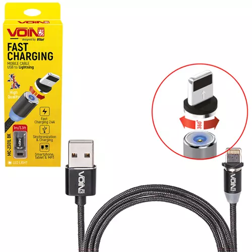 Кабель магнитный VOIN USB - Lightning 2,4А, 1m, black (MC-2301L BK)