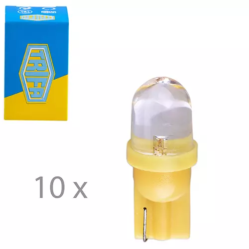 Лампа LED пластиковый цоколь Trifa 12V 0,27W W2,1x9,5d T10 20mA yellow (02800) Лампа LED пластиковый цоколь Trifa 12V 0,27W W2,1x9,5d T10 20mA yellow (02800)