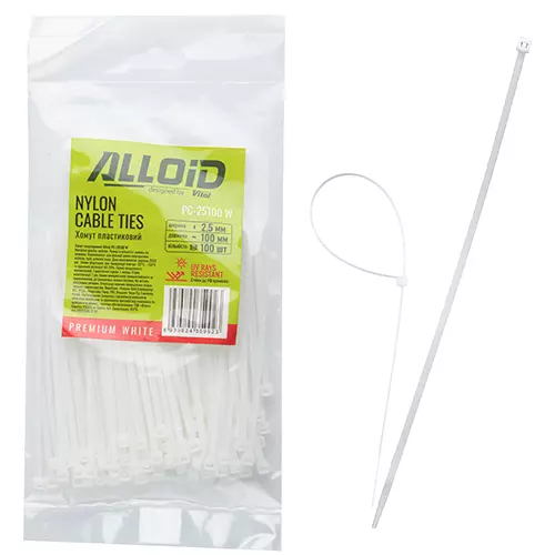 Хомут пластиковий Alloid 25 х 100 100 шт білий (PC-25100 W)