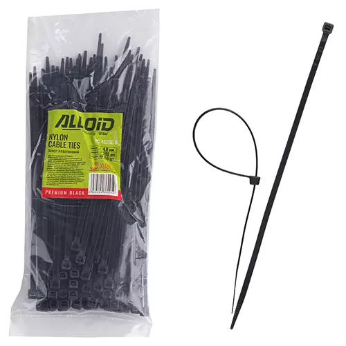 Хомут пластиковий Alloid 48 х 200 100 шт чорний (PC-48200 B)