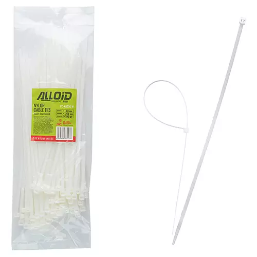 Хомут пластиковий Alloid 48 х 250 100 шт білий (PC-48250 W) Хомут пластиковий Alloid 48 х 250 100 шт білий (PC-48250 W)