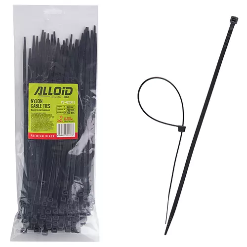 Хомут пластиковий Alloid 48 х 250 100 шт чорний (PC-48250 B)