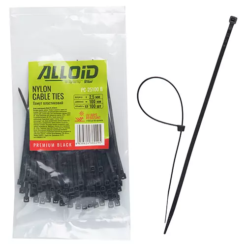 Хомут пластиковий Alloid 25 х 100 100 шт чорний (PC-25100 B) Хомут пластиковий Alloid 25 х 100 100 шт чорний (PC-25100 B)