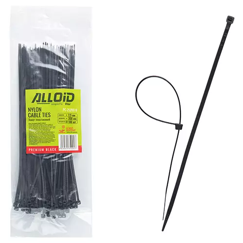 Хомут пластиковий Alloid 25 х 200 100 шт чорний (PC-25200 B)
